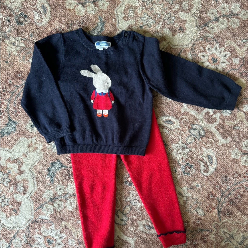 Jacadi Bunny wearing Backpack Sweater Set